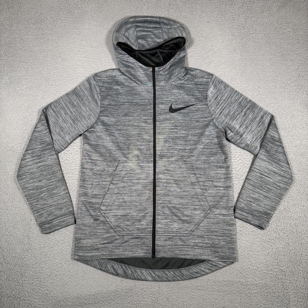 Nike‎ Jacket Mens Medium Gray Full Zip Hoodie Dri-Fit Outdoor Casual Preppy Logo